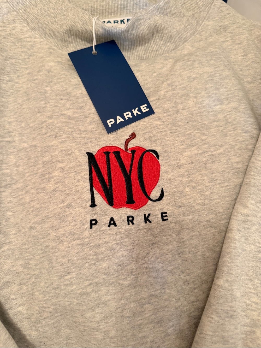 Parke exclusive ny pop up Light Gray mockneck Sweatshirt with Red NYC Apple Logo